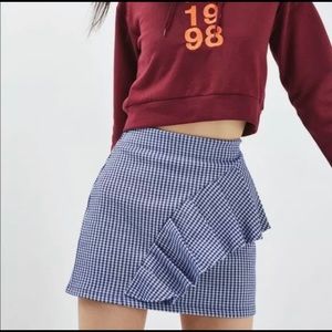 TOPSHOP Gingham Checkered Blue Ruffle Jersey skirt